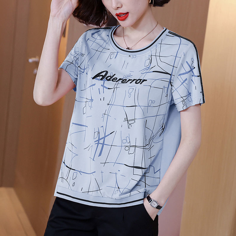 纯棉大码女装短袖t恤女2021夏新款妈妈宽松遮肚上衣时尚夏天衣服