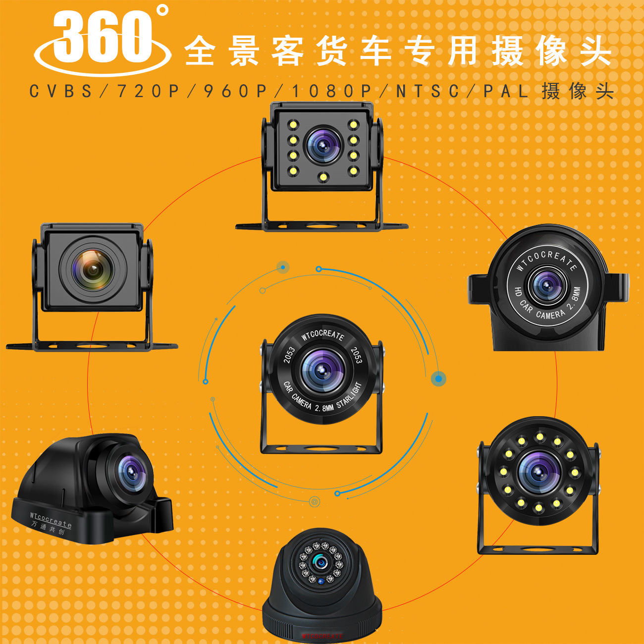 AHD汽车盲区360全景客货车摄像头1080全彩防水大广角倒车影像监控