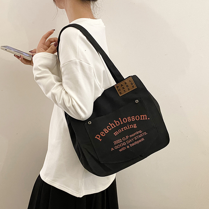 Large Capacity Trendy Tote Bag Female 2023 Korean Style Niche Letter Canvas Bag Class Travel Handbag Shoulder Bag