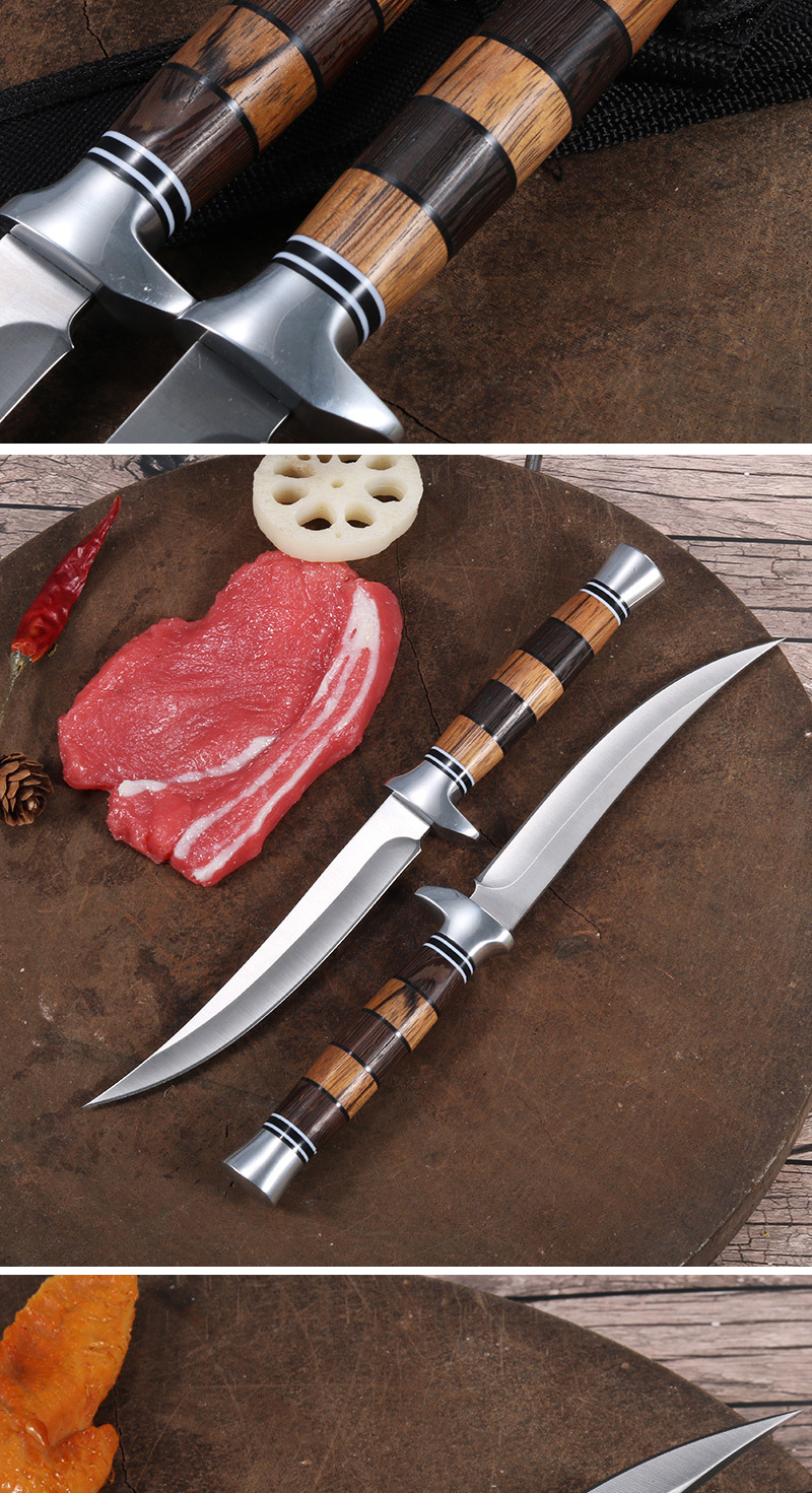 复古手把肉刀 锋利圆柄蒙古多用餐刀 带套剔骨切肉小尖刀