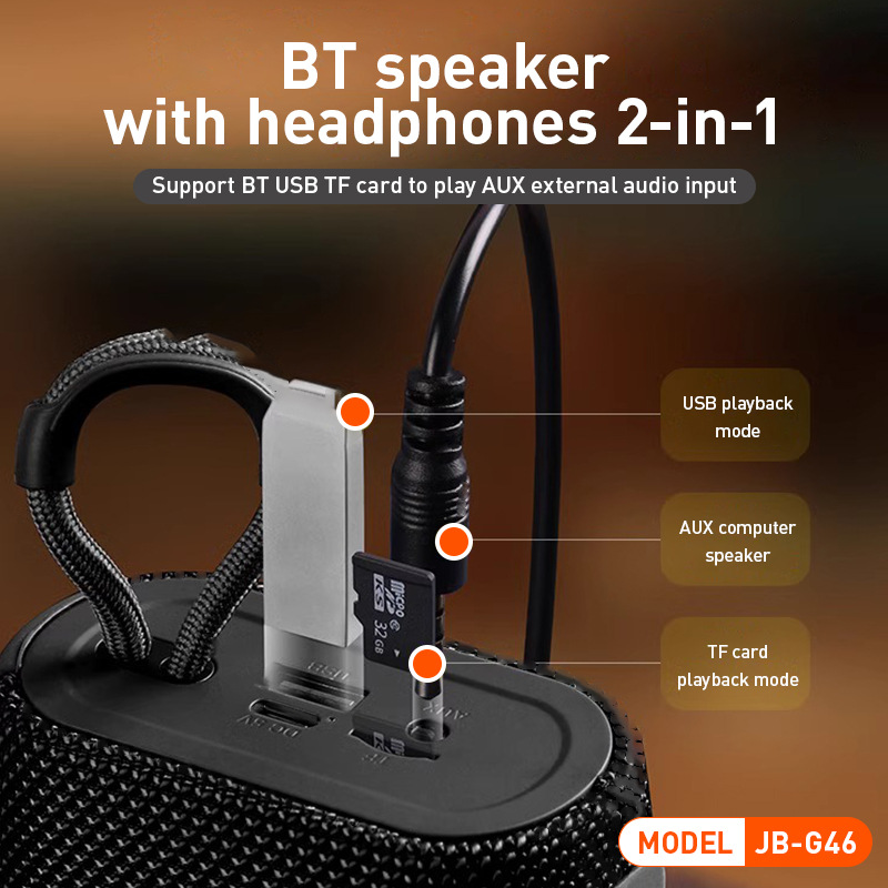 JB-G46 Subwoofer Fabric Music Player Audio and Earphone Two-in-One Bluetooth Audio
