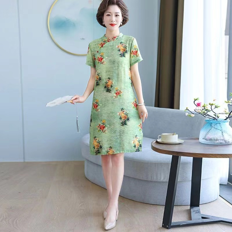 妈妈夏装连衣裙2024新款中老年女装时尚气质裙子短袖中长旗袍