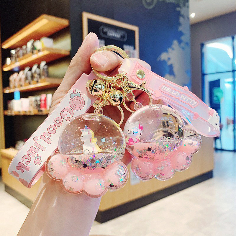 入油漂浮液体书包挂饰水晶流沙瓶亚克力钥匙链钥匙扣可爱挂件批发