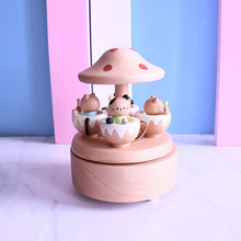 榉木升降蘑菇音乐盒儿童节节日礼物八音盒LOGO生日工艺品猫咪乐园