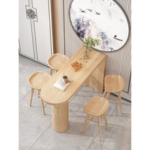 小户型实木吧台桌家用客厅隔断创意厨房中岛导台桌靠墙高脚桌餐桌