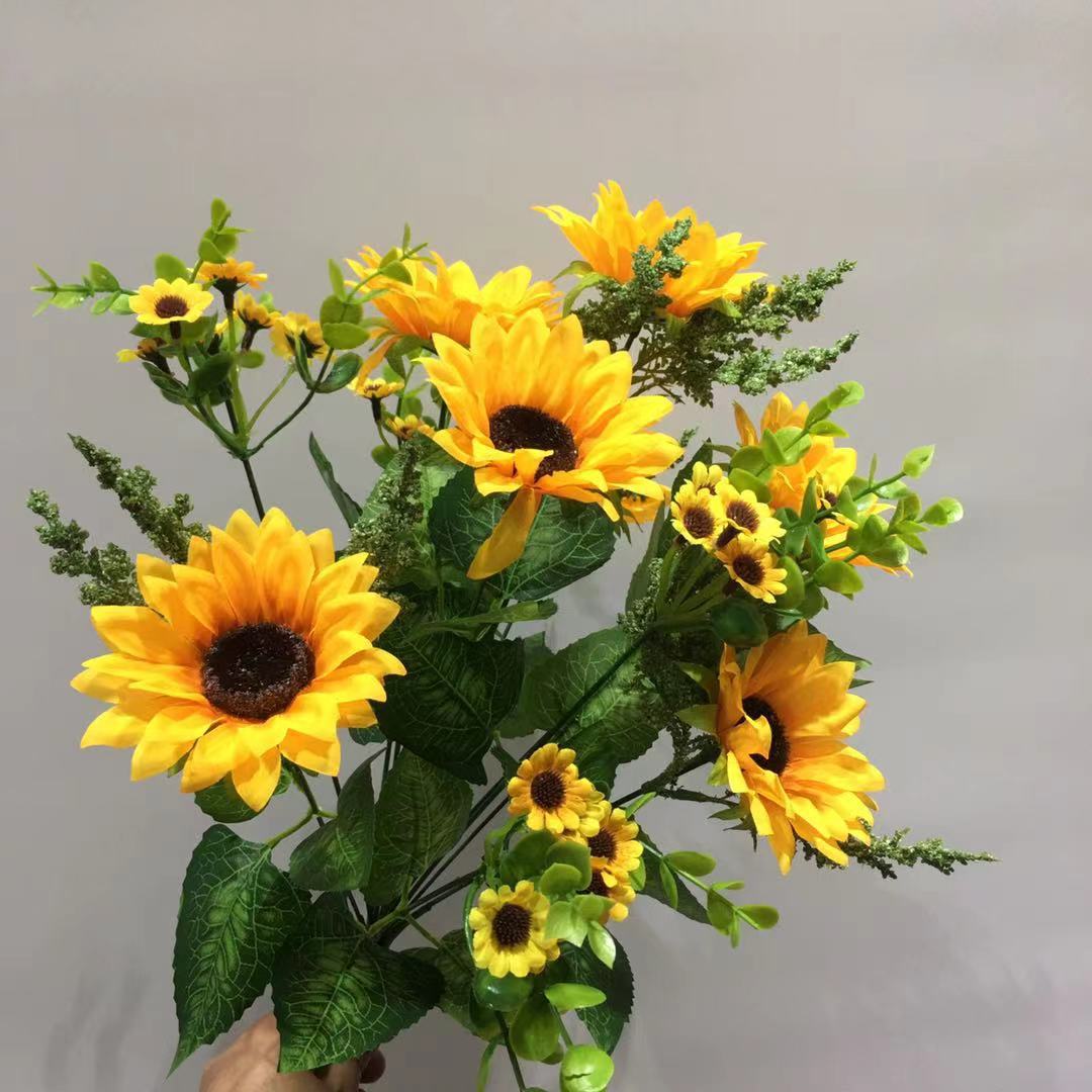 工厂批发跨境亚马逊家居装饰摄影道具仿真花葵花12头太阳花向日葵