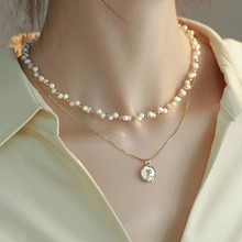 巴洛克珍珠叠链双层编织项链女小众高级感锁骨链浪漫玫瑰花朵礼物