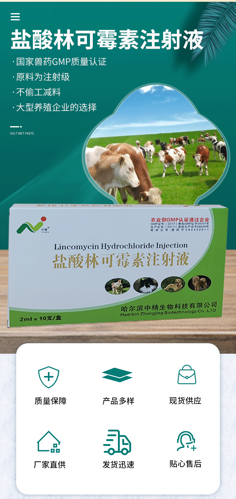 15%盐酸林可霉素注射液2mlx10支/盒兽药兽用猫狗用药抗菌消炎