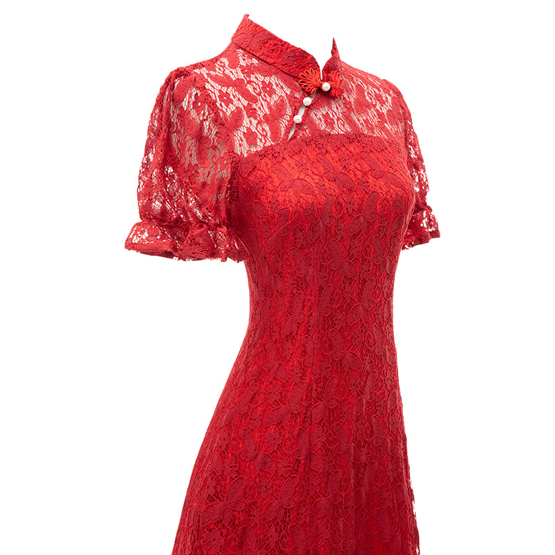 红色新娘敬酒服2023年新款订婚小个子夏季年轻款少女改良鱼尾旗袍