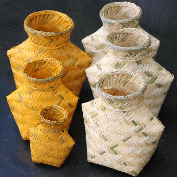 手工竹编鱼篓小茶篓 工艺品 笔筒竹编采茶篓 竹篓表演装饰 竹制品