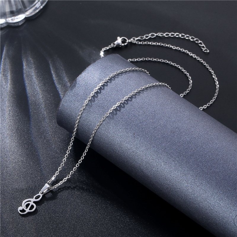 Japanese and Korean Fashion Creative Music Symbol Necklace Female Foreign Trade Musical Note Pendant Titanium Steel Necklace Stainless Steel Fashion Accessories