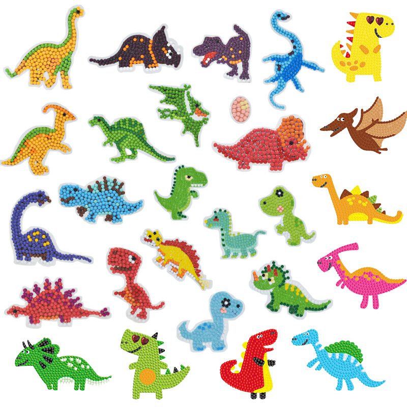 厂家现货恐龙款儿童钻石画随意贴 diy玩具冰箱贴卡通贴纸贴画批发