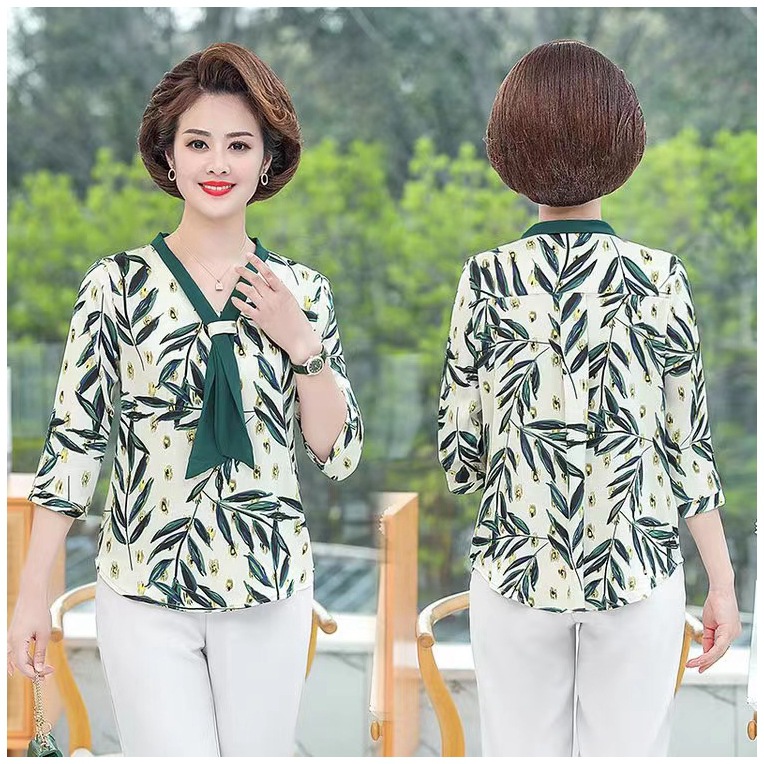 Live Broadcast Same Style 2023 Summer New Thin Fashion Color Middle-Aged Mom Shirt Half-Length Sleeve Underwear Blouse