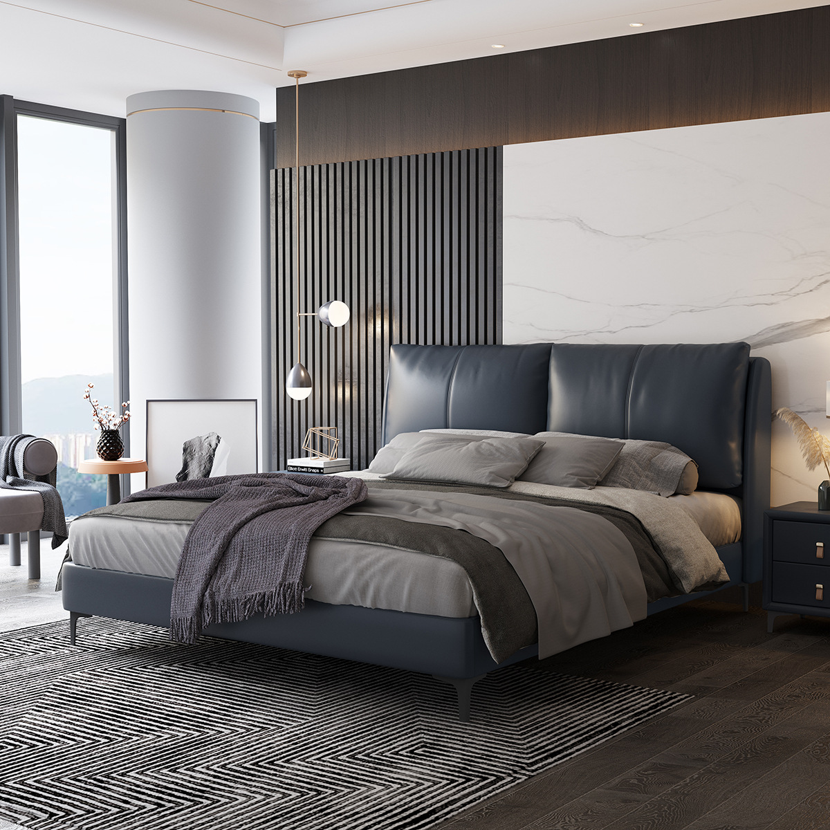 意式极简真皮床现代简约小户型1.5米1.8米主卧双人床ins网红皮床