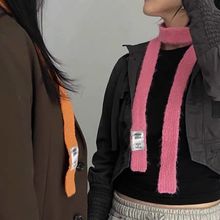 韩国休闲针织贴布字母细围巾女凹造型装饰窄围脖y2k辣妹风小领巾