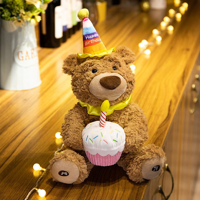 Cartoon Birthday Cake Teddy Bear Doll Electric Singing Bear Doll Children's Plush Toys Birthday Gift