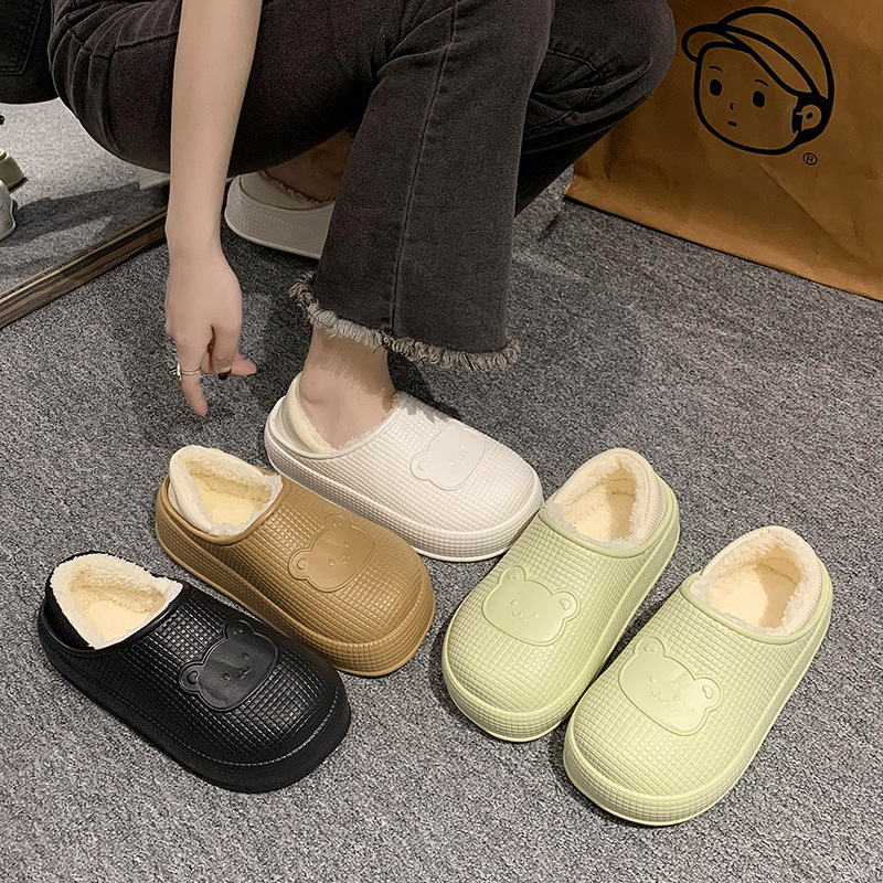 防水棉拖鞋女冬天居家室内保暖棉鞋松糕厚底秋冬季女士两穿拖鞋