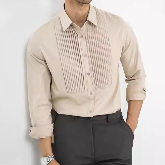 英伦商务绅士设计感衬衫男免烫抗皱设计感男士修身白衬衣发型师潮