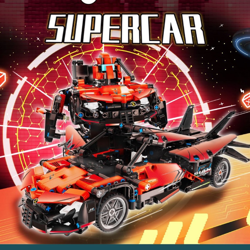 跨境儿童小颗粒积木玩具绿牛diy拼装益智2合1变形机器人玩具批发