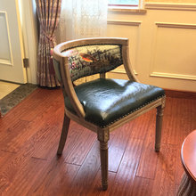 美式乡村餐椅欧式复古做旧皮革布艺餐椅实木仿古书椅咖啡休闲围椅