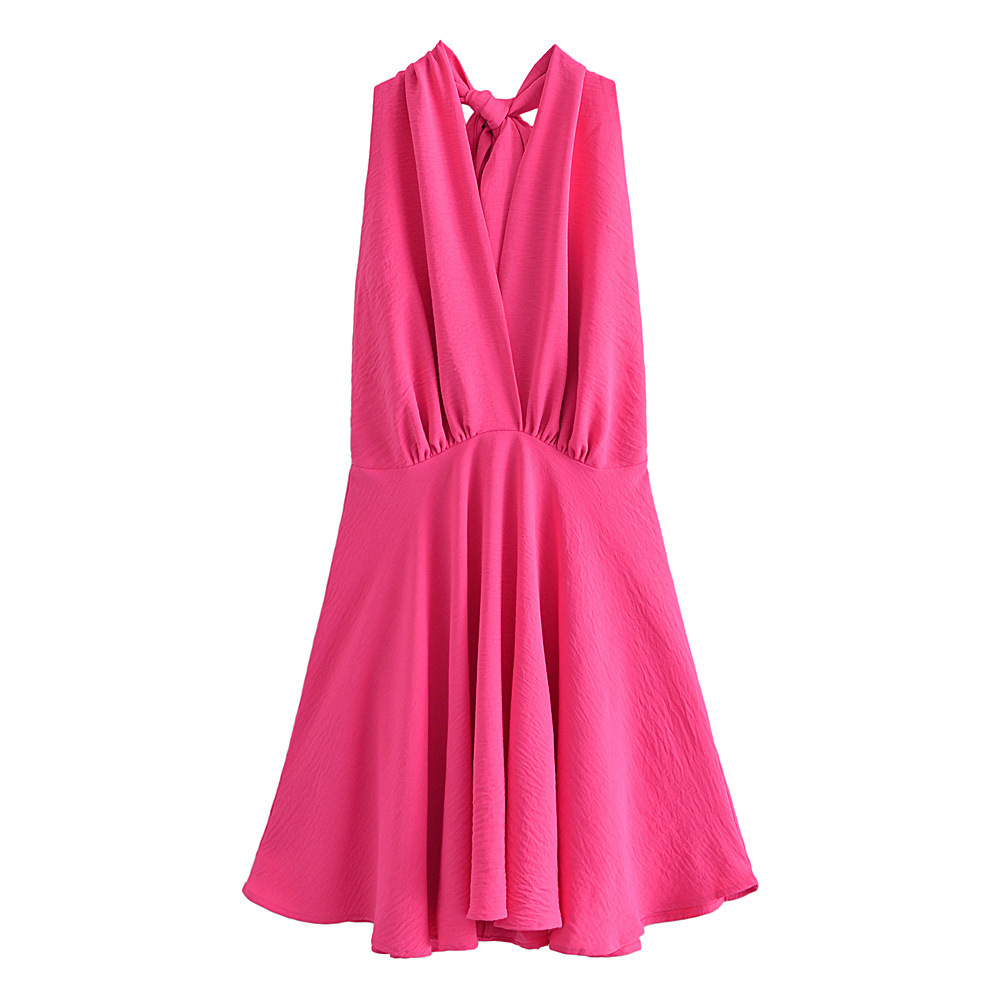 外贸批发夏季新款欧美风纯色两穿露背时尚后背蝴蝶结连衣裙