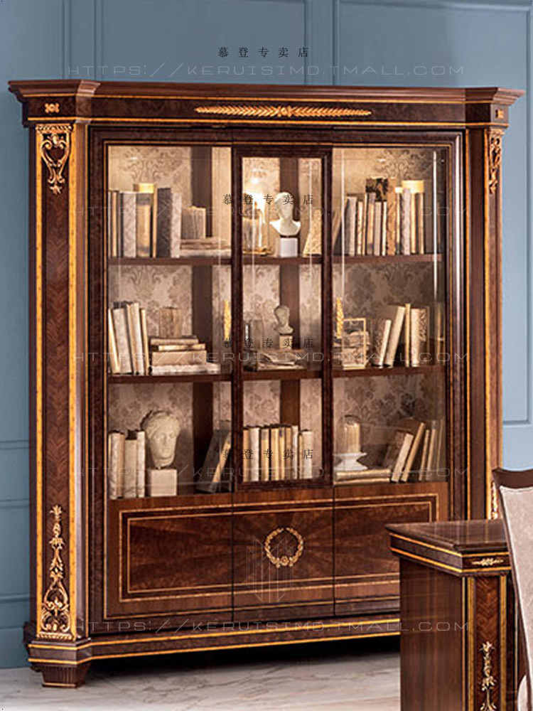 英式书房书柜玻璃门 满墙 总裁办公室橱柜文件柜展示柜