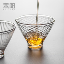 日式锤纹玻璃品茗杯水晶透明耐热茶杯功夫茶具个人酒杯小茶杯斗笠