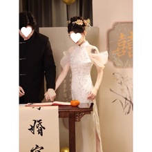 新娘敬酒服2024新款结婚旗袍春夏季改良年轻款少女订婚礼服裙代发