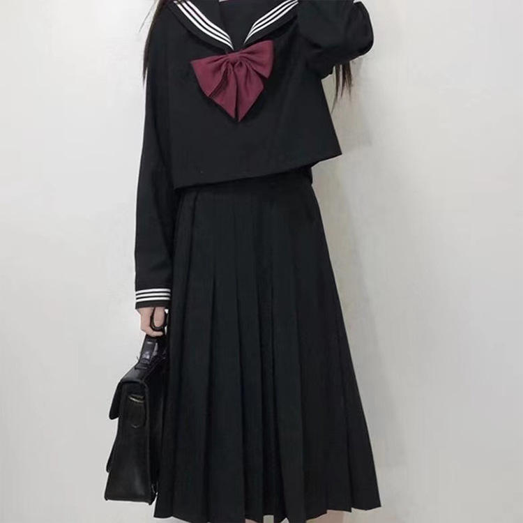 jk制服日系水手服正统基础款黑三本学生百褶裙校服不良学院风套装