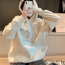 LANBOS WE11DONE卡通火柴人加绒连帽卫衣女秋冬情侣宽松潮牌上衣