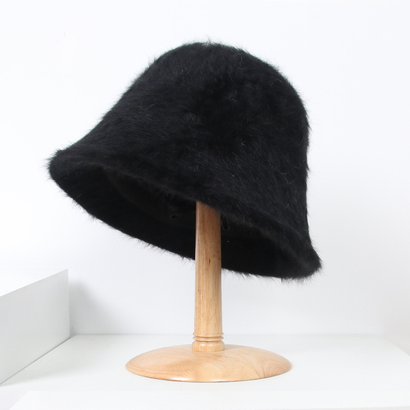 Autumn Winter Japanese Internet Celebrity Same Casual All-Match Furry Rabbit Fur Bucket Hat Cover Face Look Small Bucket Hat Trendy Women
