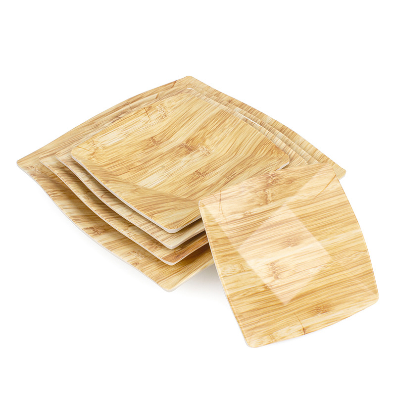 imitation wood grain imitation porcelain square plate fast food hot pot plate cooking cold dishes over rice plate melamine plate plastic