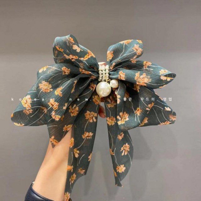 大蝴蝶结发卡头饰韩国高档发夹墨绿色显白头花好看小仙女发饰顶夹