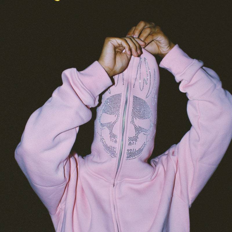 2022外贸跨境秋冬新款潮流男生同款y2k宽松骷髅头纯色连帽卫衣