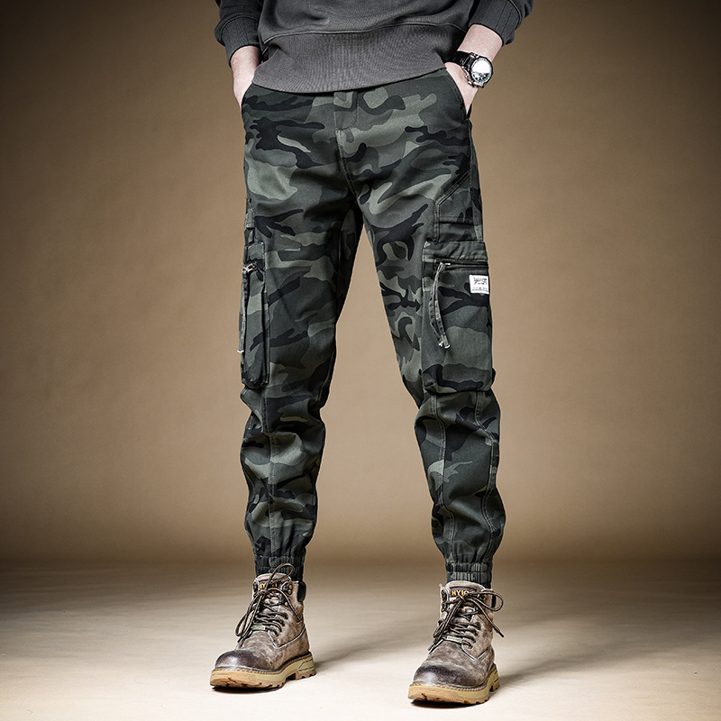 秋冬迷彩工装男裤宽松加绒加厚多口袋束脚束腿美式休闲冬季潮冬裤