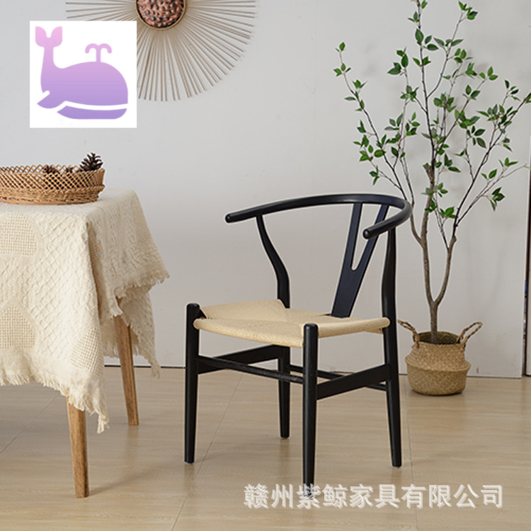 dining chair跨境实木餐椅榉木编绳y椅外贸工厂批发实木编绳y椅