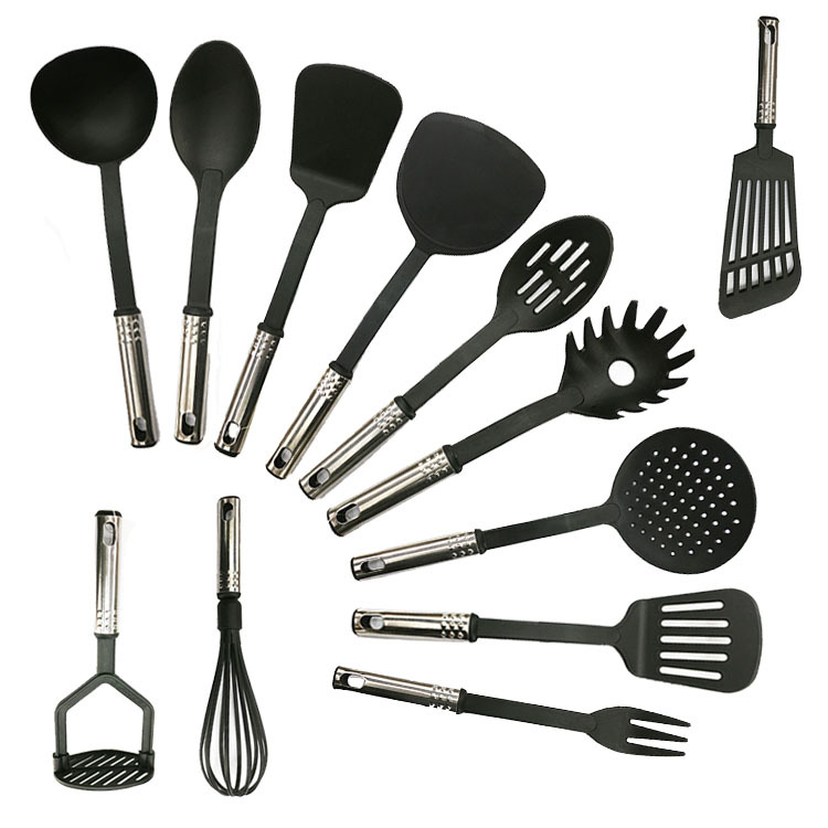 factory wholesale stainless steel nine-point tube handle 6-piece nylon kitchenware cooking non-stick pan shovel kitchen utensils