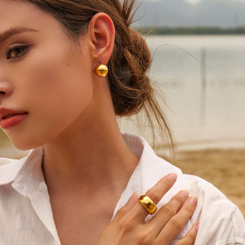 INS Stainless Steel Spherical Earrings Earrings 2023 New Trendy Graceful Online Influencer Special-Interest Design Women's High-Grade Ear