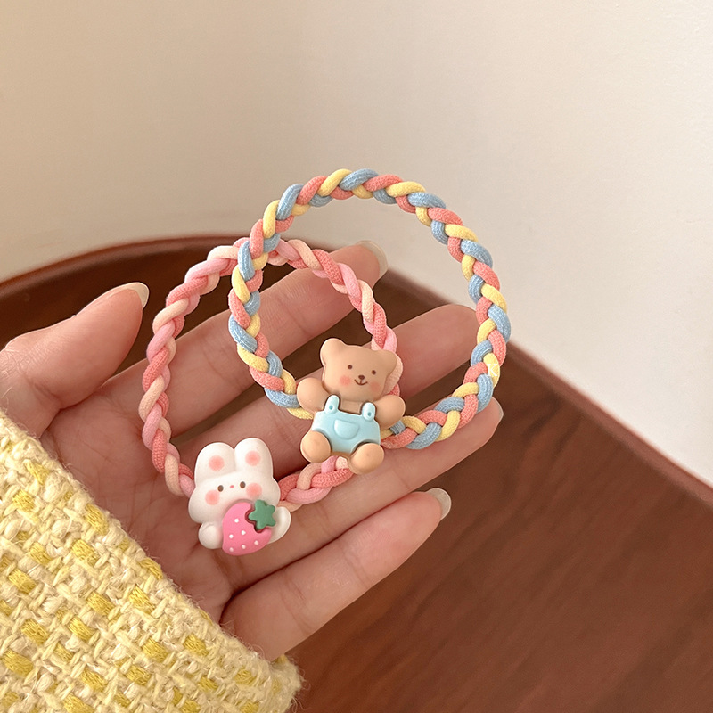 Cute Cartoon Colorful Braided Headband Female Hair-Binding Ponytail Small Rubber Band Hair Rope Highly Elastic Rubber Band Hair Ring Headdress