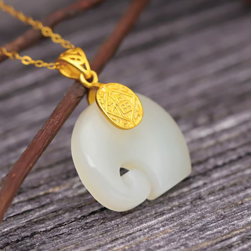 源头厂家批发古法银s925纯银金色3d立体福袋牛佛和田玉银镶玉吊坠