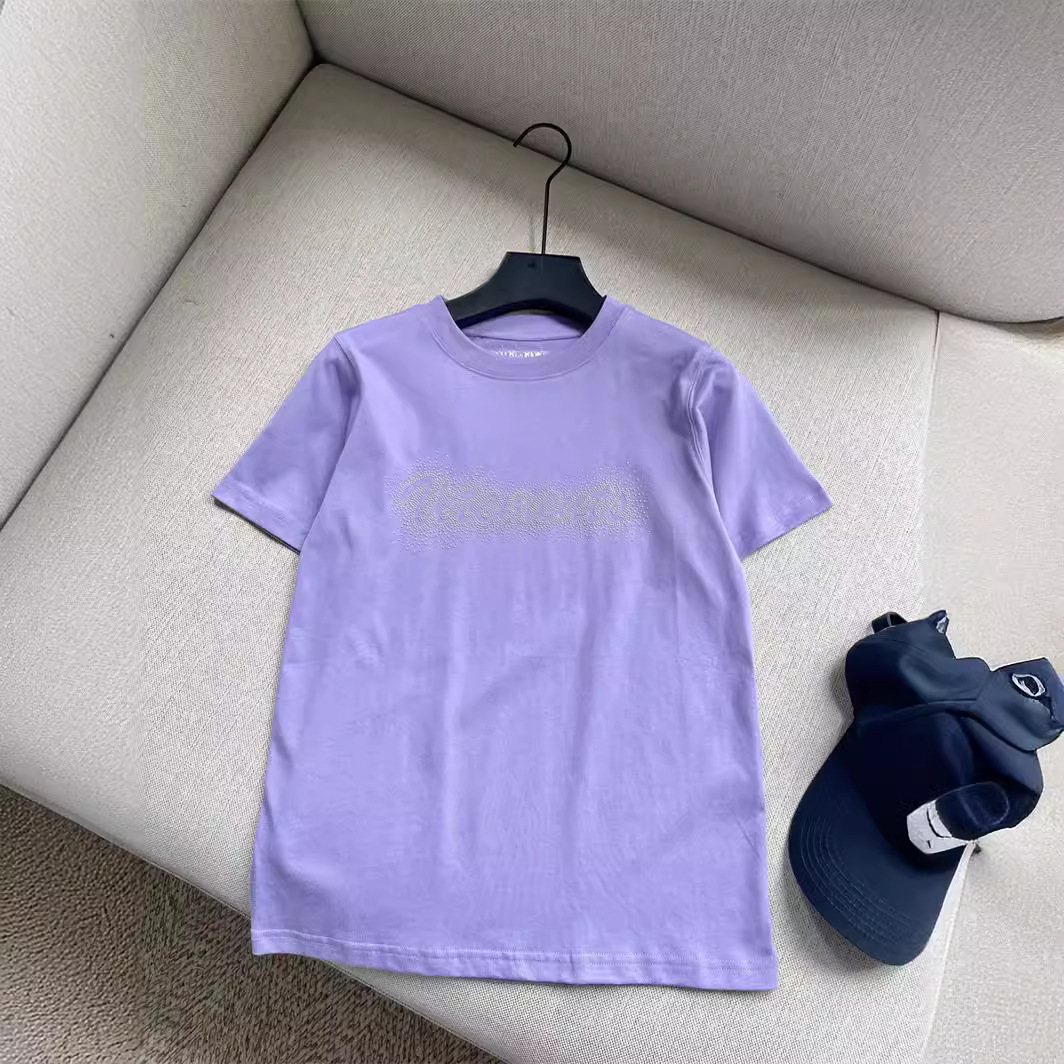 vet24夏季新款女装时尚质感logo缀饰烫钻字母印花正肩内搭短袖t恤