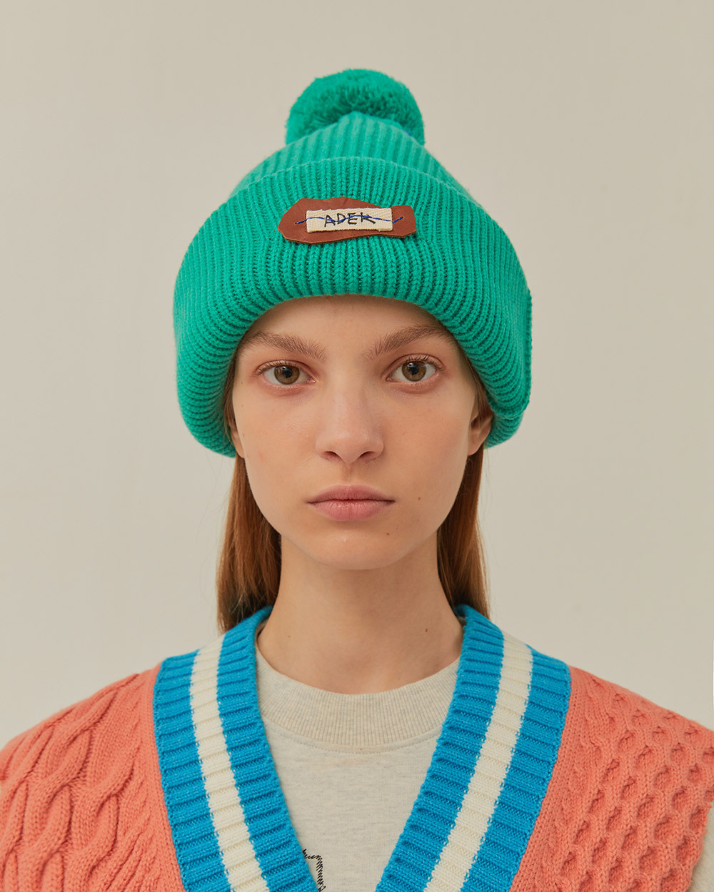 ader error秋冬新款刺绣贴布标logo大毛球针织毛线帽潮牌防风冷帽