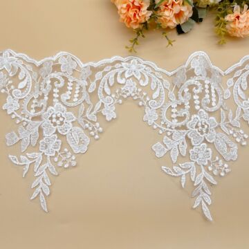 钉珠刺绣小花边蕾丝网眼刺绣珠绣 17cm 婚纱裙摆礼服装饰配饰辅料