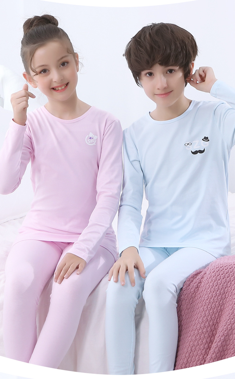 森之鼓儿童秋衣秋裤 棉质中大女童保暖舒适打底内衣套装一件代发