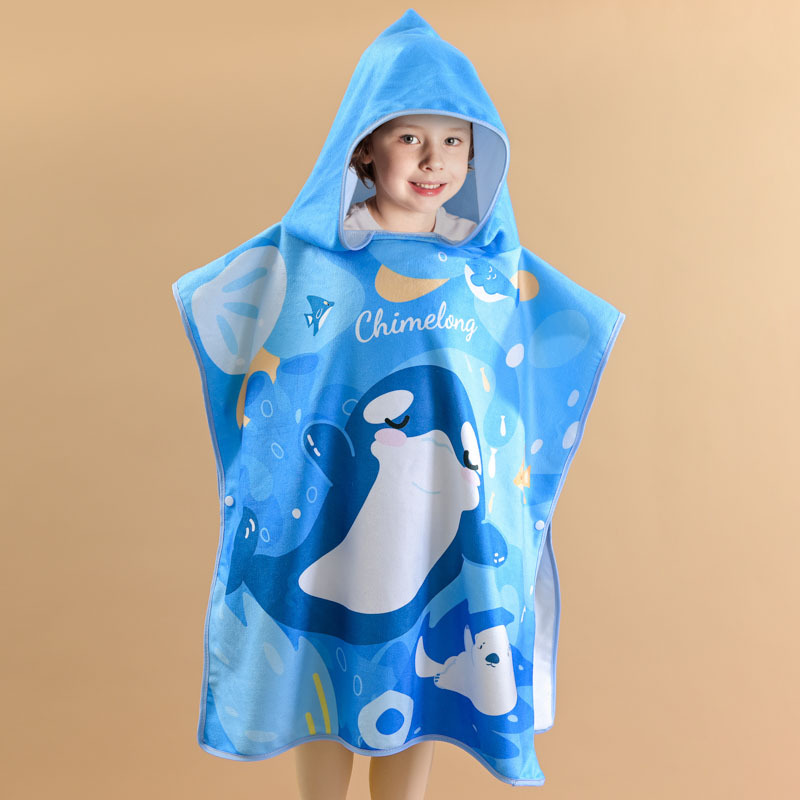 Children's Bath Towel Cape Polyester Cotton One Side Polyester One Side Cotton Boys and Girls Cartoon Printed Pattern Easy Absorbent Wearable Bathrobe