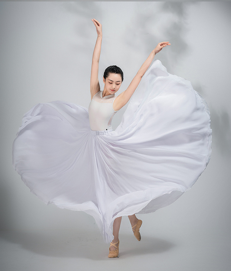 古典舞蹈服女飘逸新疆舞演出服半身长裙大摆裙现代芭蕾练功服纱裙