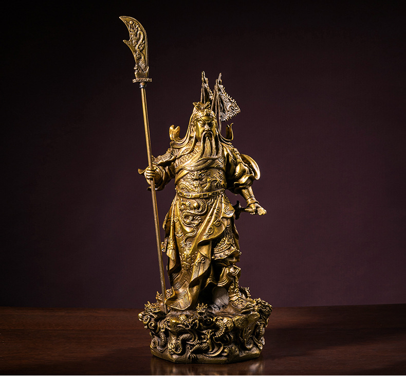 纯铜武九龙关公背插五旗摆件家居客厅玄关装饰品乔迁开业礼品