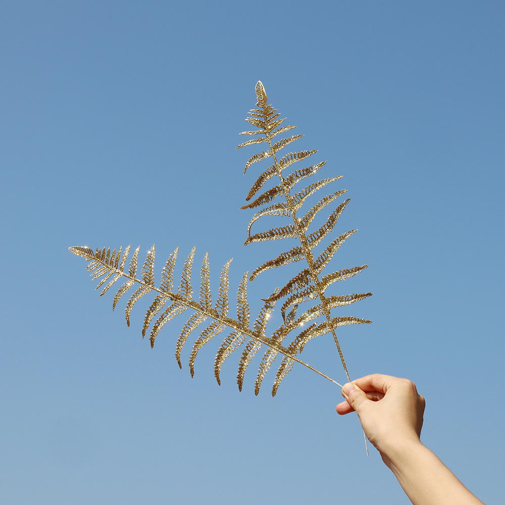 圣诞装饰配件闪粉镂空波斯叶单支叶片圣诞树装饰插枝网叶仿真植物