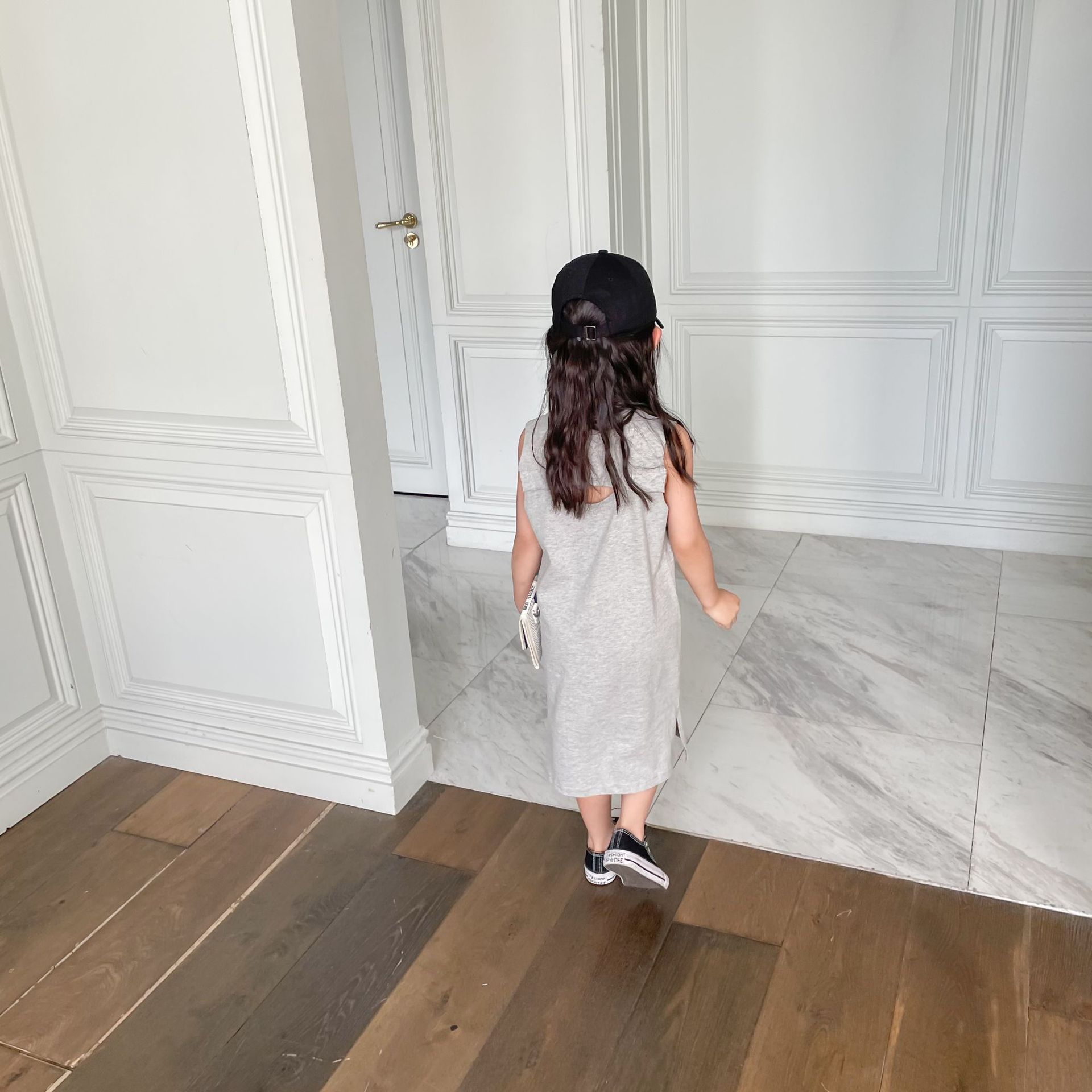 catkids 女童连衣裙2021夏季新款儿童后背镂空t恤长裙潮