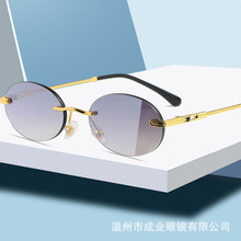 S31451跨境欧美新款复古金属彩膜太阳镜女时尚嘻哈小框椭圆墨镜